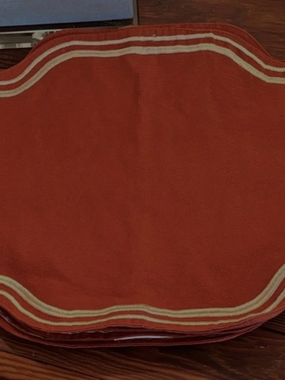 Anthropologie Orange Scalloped Table Linens with Cream Trim